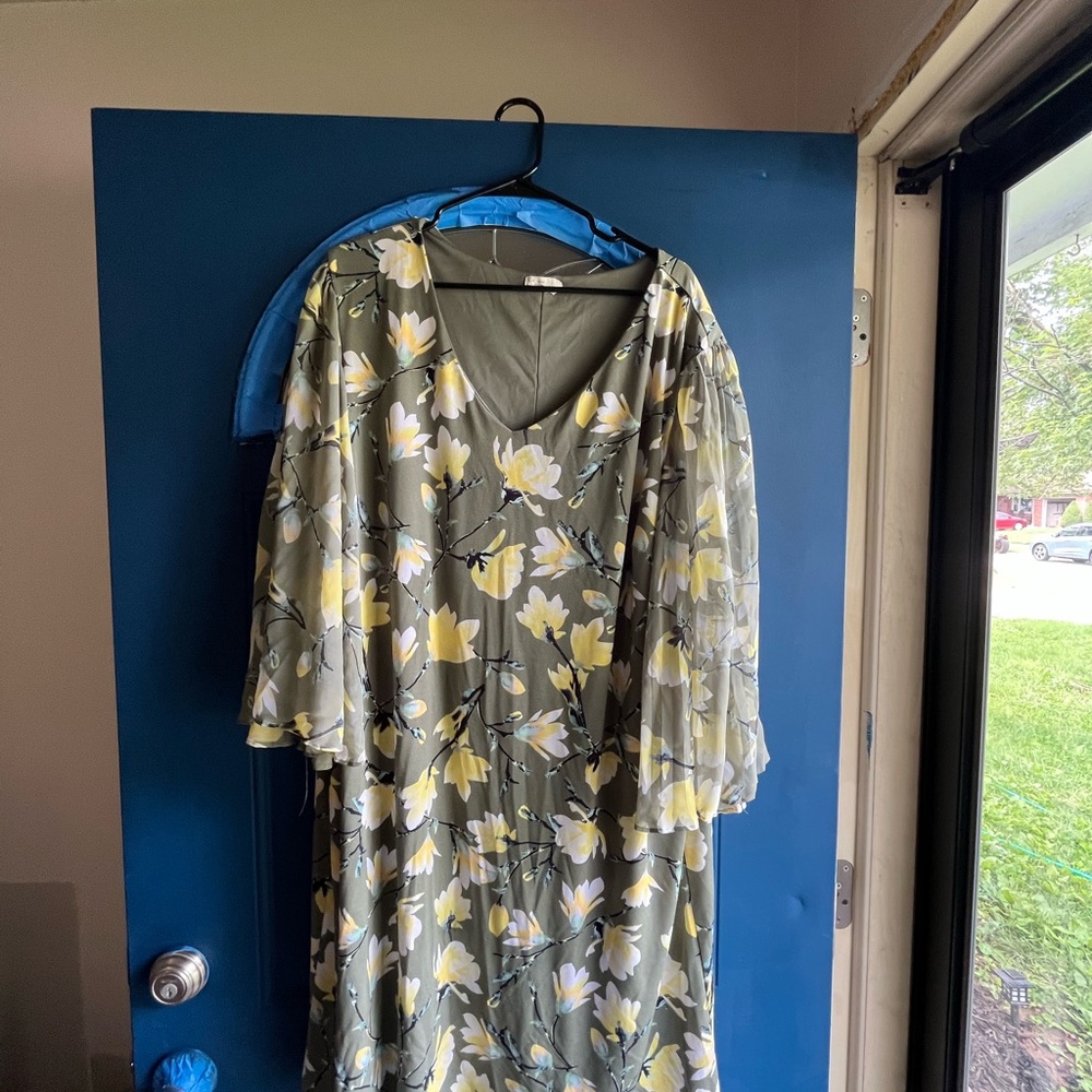 Floral V-Neck Dress with Bell Sleeves